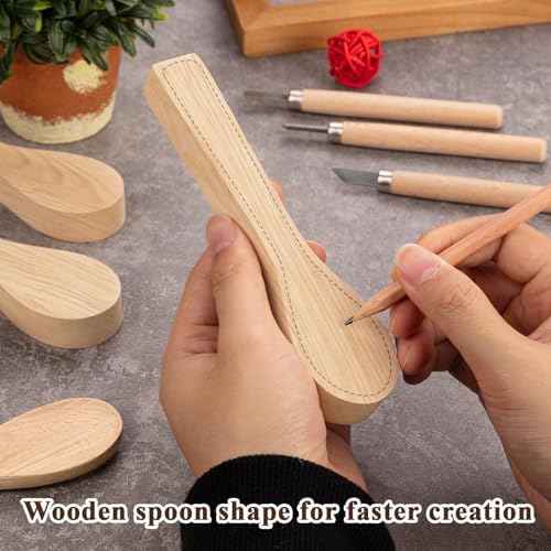 6Pcs Unfinished Wood Carving Spoon, 6.5IN Blanks for Handicraft Enthusiasts - Image 4