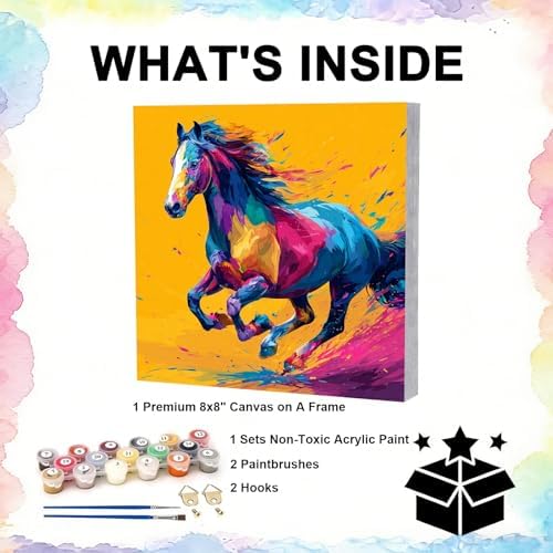 TBAIRO Framed Paint by Numbers Kit for Adults Beginner Horse DIY Painting Kits for Kids Ages 8-12 Animals Easy Adult Paint by Number Kits on Canvas for Wall Art Decor 8x8 Inch - Image 3