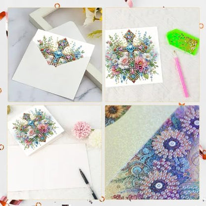 Diamond Art Cards with Envelopes–6PCS DIY Diamond Painting Greeting Cards Kit | Card Making Kit with Bling for Adults & Beginners | Birthday,Holiday & Thank You Cards (Flower and Cross) - Image 7