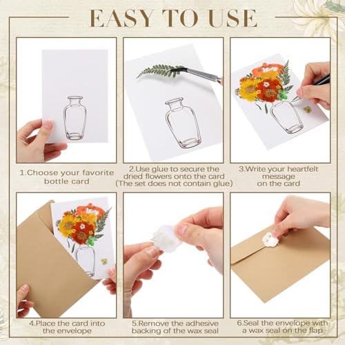 Dunzoom 30 Set DIY Cards Envelopes Dried Flowers Wax Seal Wedding Birthday - Image 3