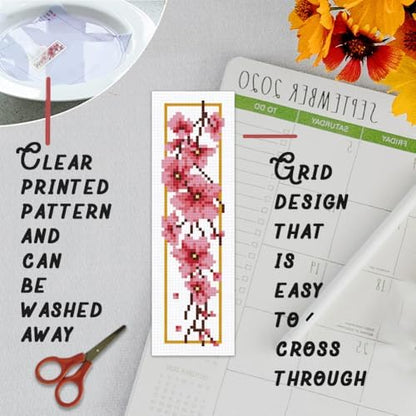 BEUNITONE 6 Pcs Flower Cross Stitch Bookmarks Kit for Adults Beginner DIY Stamped Embroidery Bookmark Kit with Instructions Cute Stamped Embroidery Bookmark for Book Lovers Handmade Gift 8''x2.4'' - Image 3