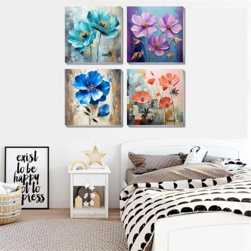 4 Pack Paint by Numbers Kit for Adults Beginners Framed - Flowers Adults Paint by Numbers Kits on Canvas with Paints and Brushes, Flowers Small Oil Paint by Number Kits for Home Decor 8 X 8 Inch - Image 4