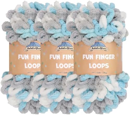 JubileeYarn Fun Finger Loops Yarn - Blue Grey White - 3 Skeins by BambooMN