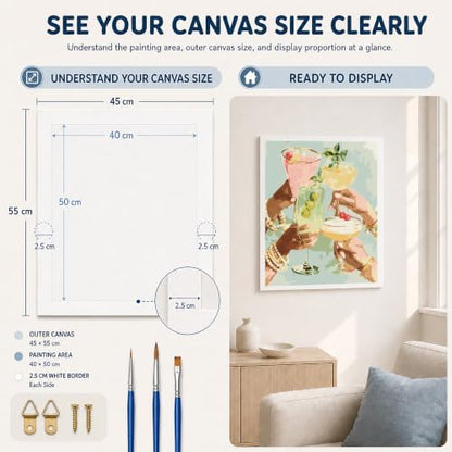 AuraDraw Paint by Numbers for Adults, Cocktail Paint by Number Kit, DIY Acrylic Painting Kit for Home Wall Decor 16x20 Inch - Image 5