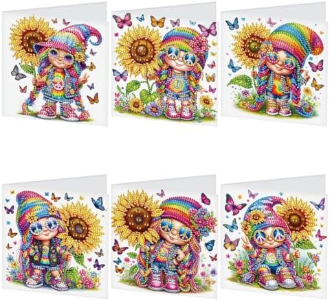 TDFERAN 6-Pack DIY Rainbow Sunflower Diamond Art Cards Valentines Day Craft Making Kit Diamond Art with Envelopes Diamond for Birthday Thanksgiving Day All Occasion Card by TDFERAN