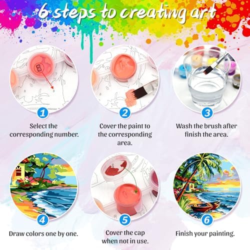 Yunnuo Landscape Paint by Numbers Kit for Adults Beginner,Beach Adult Paint by Numbers on Canvas with Acrylic Paint and 3 Brush,Cottage-Wooden Boat Painting by Numbers for Home Decor Gifts(20x16 inch) - Image 6
