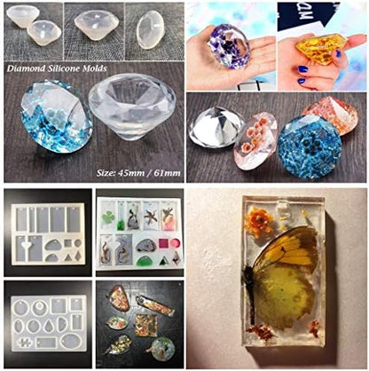 10pcs Crystal Clear UV Resin Glue Kit Set with Pigment Lamp 11 Molds 17 Open Back Bezels 36 Decorations Holographic Glitter Dried Flowers for Jewelry Making Pendants Earrings Diamonds Necklaces - Image 4
