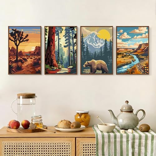 4 Pack Framed Paint by Numbers Kit for Adults Beginner with Wooden Easel, National Park Easy Adult Paint by Number Kits with Frame, DIY Number Painting for Adults Canvas for Home Decor Gift 8x12 Inch - Image 2