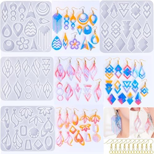 104Pcs Geometric Resin Earring Molds Kit, Irregular Shaped Earrings Silicone Mold for Epoxy Resin Dangle Drop Jewelry Molds Making Kit with 100 Earring Hook for Earrings Necklace Pendants (clear) by Unknown