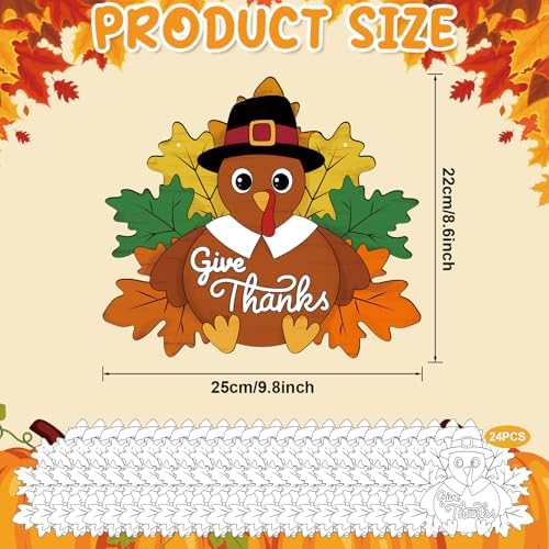 Sereliy 24 Pcs Thanksgiving Wreath Crafts, Color Your Own Turkey Crafts, DIY Paper Thanksgiving Wreath for Classroom Activities Fall Theme Games. (Turkey) - Image 2