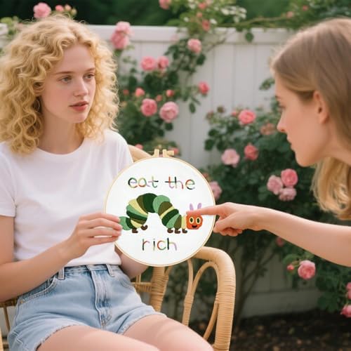 Hungry Caterpillar Embroidery Kits for Beginners Adults, Cute Embroidery Starter Kits, Counted Cross Stitch Kits for Beginners DIY Craft Kits for Adults Women, Embroidery Hoop, Thread & Video Tutorial - Image 7