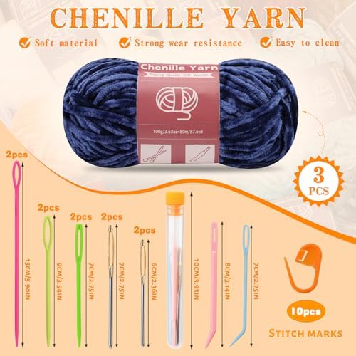 LUNARM Chenille Yarn 3 Pack 3.5oz Chunky Blanket Velvet Yarn 263 Yard - Image 2