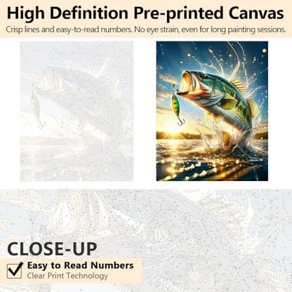 TUMOVO Largemouth Bass Paint by Numbers Kit Adults Fishing - Image 3