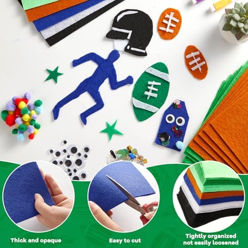 gisgfim 42Pcs Football Felt Fabric Sheets Craft Kit 8 x 12 Inch Green Brown Assorted Colors Thick Felt Pack with Wiggle Google Eyes Pompoms Glitter Patchwork Craft for DIY Sewing Art Project Decor - Image 3