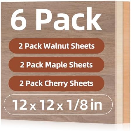 Rowood Plywood Sheets for Laser Cutting, 2 Pack Walnut+Double Pack Maple Sheets+2 Pack Cherry,12x12x1/8inch,3mm Thin Unfinished Wood Crafts for Laser Engraving Blanks,DIY Ornaments Architectural Model by RowoodAssembleArtDecorateLife