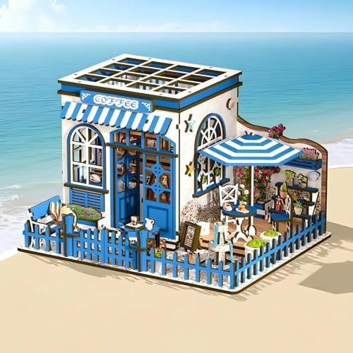 DIY Miniature House Kit, Coffee Shop Book Nook Kit, Mini Building Kit, Dollhouse Kit for Adults and Teens, 3D Wooden Puzzles with LED Light, Craft Kit for Family and Friends(Sunny Coffee Shop) - Image 6