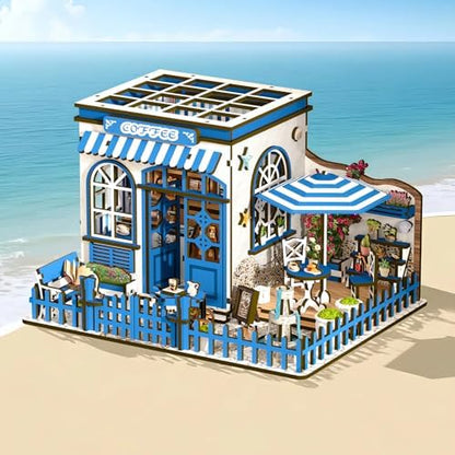 DIY Miniature House Kit, Coffee Shop Book Nook Kit, Mini Building Kit, Dollhouse Kit for Adults and Teens, 3D Wooden Puzzles with LED Light, Craft Kit for Family and Friends(Sunny Coffee Shop) - Image 6