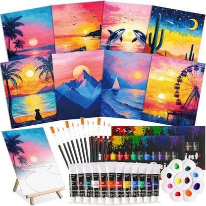Cholemy 36 Pcs Paint and Sip Kit for Adults 8''x10'' Pre Drawn Canvas for Painting DIY Afro Acrylic Painting Kit Wood Easel Brushes Date Night Bulk for Mother's Day Party Gifts by Cholemy
