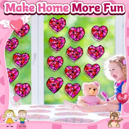 32 Sets Heart Suncatchers Craft Kit for Valentine's Day DIY Window Stained Glass Paper Pink Love Home School Classroom Decor Valentines Art Craft Creative Activity Project Kid Christmas Gift Favor - Image 5