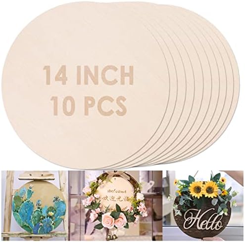 10PCS 14Inch Cutouts Blank Round Wood Slice Wood Circles for Crafts, Unfinished Wooden Slices Blank Round Wooden Circles, Wood Circles for Painting, DIY Door Hanger, Home, Party, Decor 0.1 Inch Thick by Unixing