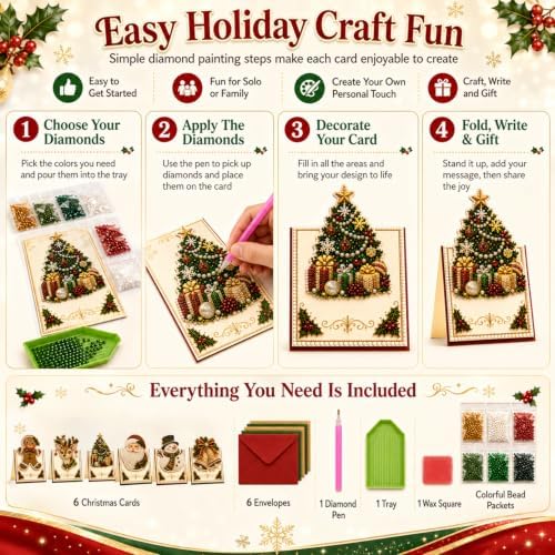 6 Pack Christmas Diamond Painting Cards, DIY 3D Pop-Up Greeting Set - Image 5