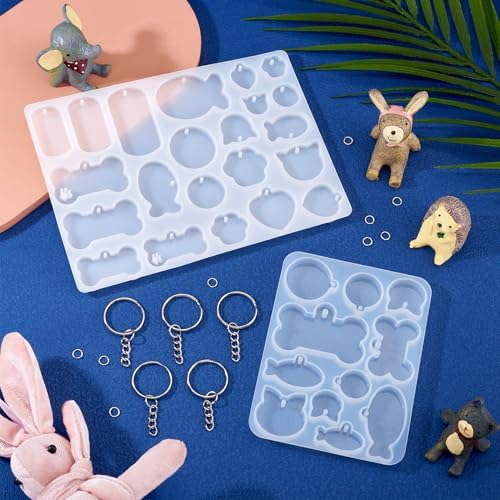 Pet Tag Silicone Mold Keychain Resin Molds Dog Bone Heart Fish Cat Paw Resin Casting Molds & 35Pcs Key Rings 70Pcs Jump Rings for DIY Keychain Dog Collar Earring Jewelry Making - Image 7