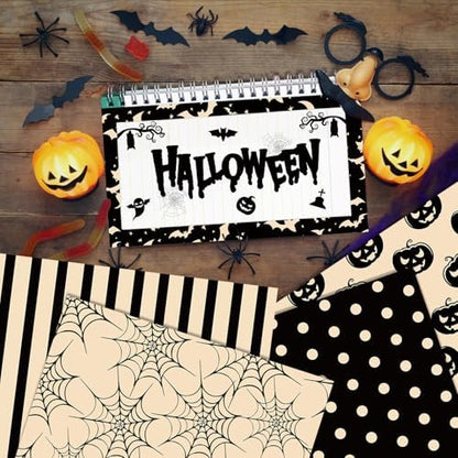 24 Sheets Halloween Pattern Paper Set, 11.8"x11.8" Scrapbooking Supplies Paper Spider Pumpkin Bat Plaid Stripe Dot Origami Paper - 12 Styles - Image 6