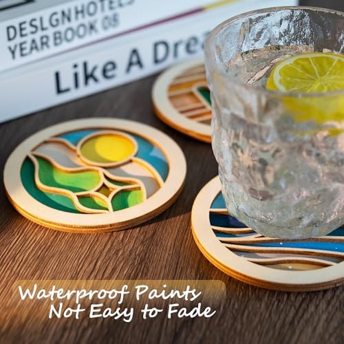 Temlum Wooden Coasters Painting Kit, Paint You Own Coaster Wooden Painting Craft Kit for Adults and Beginners Art Craft Supplies (Landscape) - Image 5