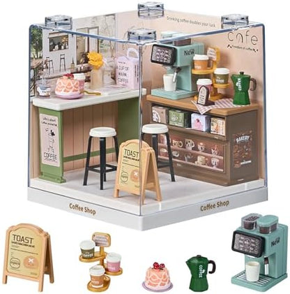 Miniature Coffee Shop DIY Kit with Display Case for Teens & Adults by Qudify