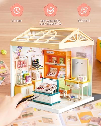 Kisoy DIY Miniature House Kit, Tiny House Kit with Furniture and LED Light, Mini Blocks Model Kit Sets, DIY Crafts/Hobbies Toys for Adults（Beauty Store） - Image 4