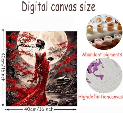 OJTOYART Paint by Number Kits for Adults, Oriental Lady & Moon Paint by Number Kits on Canvas, DIY Acrylic Watercolor Oil Colorful Painting by Number for Adults Home Decor 16 x 16 Inch - Image 5