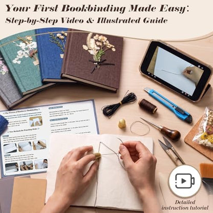 Ecoofor Bookbinding Kit for Beginners, 167 PCS 4 Pack Book Making Kit with A5 Paper, Book Cloth, Awl & Tools, Pressed Flowers & Heat Transfer Film, Gift-Ready Box with Video Tutorials - Image 3