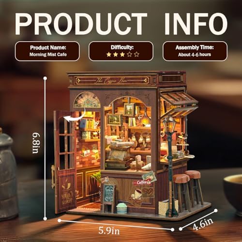 Book Nook Kit DIY Miniature House 3D Wooden Puzzle - Morning Mist Cafe - Image 2