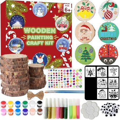 Natural Wood Slices for Crafts, 20 Pcs 3-4 Inch Unfinished Wooden Circles with DIY Painting Kit, Christmas Stencils, Wood Ornaments for Holiday Decor, Wedding, Adult Crafting & Art Projects by Unknown