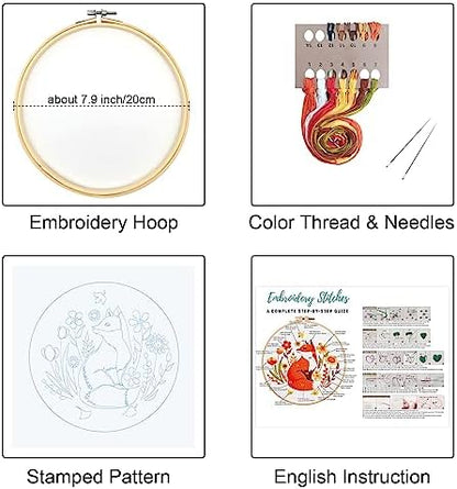 Louise Maelys Autumn Fox Embroidery Kit for Beginners Floral Craft - Image 2