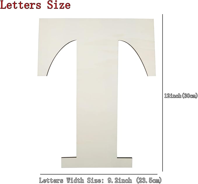 12 Inch Unfinished Wooden Numbers, 1/8 Inch Thick Large Blank Wooden Alphabet Handmade Painting Sign Boards for DIY Birthday Wedding Graduate Party Decor Props - T
