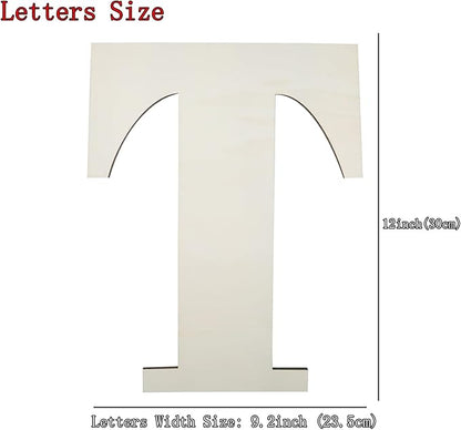 12 Inch Unfinished Wooden Numbers, 1/8 Inch Thick Large Blank Wooden Alphabet Handmade Painting Sign Boards for DIY Birthday Wedding Graduate Party Decor Props - T