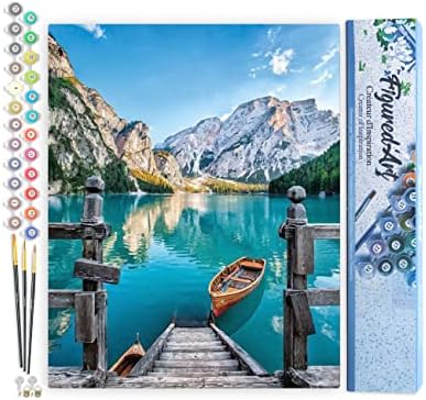 Figured'Art Paint by Numbers Kit for Adults Boat on The Mountain Lake 16"x20" - Craft Art Painting DIY Kit Rolled Canvas Without Frame by FiguredArt