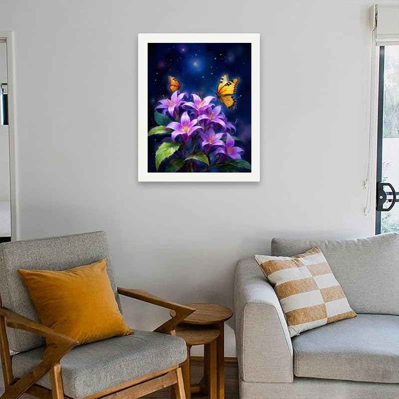 Floral Fantasy Paint by Numbers Kit for Adults - DIY Monarch Butterflies on Lilies at Night Painting on Canvas 16x20 Inches, Acrylic Paint Set, Suitable for Beginners, for Home Decoration or Gifts - Image 4