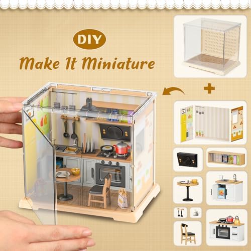 Kitchen Miniature House Kit, Mini Model Kits with Home Decor Furniture and LED, DIY Dollhouse Kit for Adults Teens to Build, Dollhouse for Mini Figures Decor, Gifts for Family, Friends - Image 6