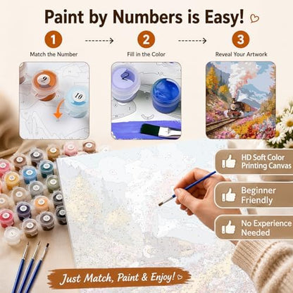 AUKELHJ Paint by Numbers Kit for Adults Beginner, Train, 16X20 Inch - Image 5