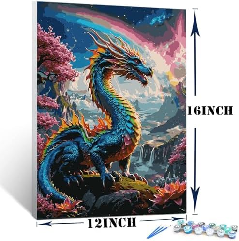 Lovepefe Dragon Paint By Numbers Kit for Adults Beginner with Framed Colourful Dragons Paint By Number Kits Acrylic On Canvas Easy Oil Painting Kit for Gift Home Wall Decor 12x16 Inch - Image 5