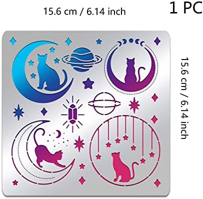BENECREAT Fantasy Theme Stainless Steel Stencil, 6x6 inch Moon Cat Star Metal Notebook Stencil Templates for Wood Burning and Engraving Crafting, DIY Scrapbooking Photo Album - Image 4