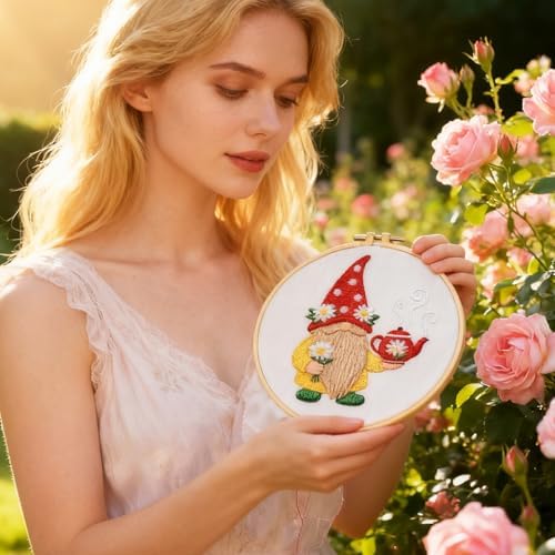 BEUNITONE 4 Set Gardener Gnome Embroidery Kit for Adult Beginners with Hoop - Image 7