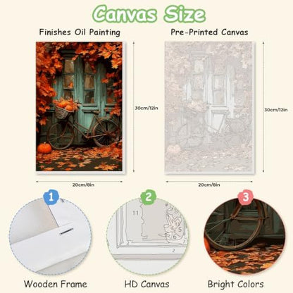 Spandrel Autumn Framed Paint by Numbers Kit for Adult Bicycle, Adult Paint by Number Kits on Canvas Fall Landscape, DIY Acrylic Oil Halloween Painting by Numbers for Home Wall Decor, 8x12in - Image 2