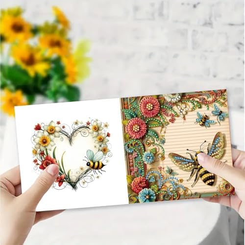 6Pcs Greeting Card DIY Diamond Art Painting Greeting Cards Special Shaped Holiday Blessing Folding Card Kit with Envelopes Arts Crafts for Birthday Festival-Bee - Image 5