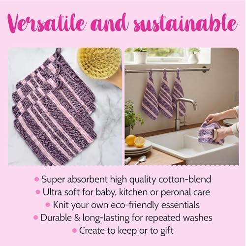 KnitPal Dishcloth Knitting Kit for Beginners (Plum Purple + Blush Pink) - Image 4