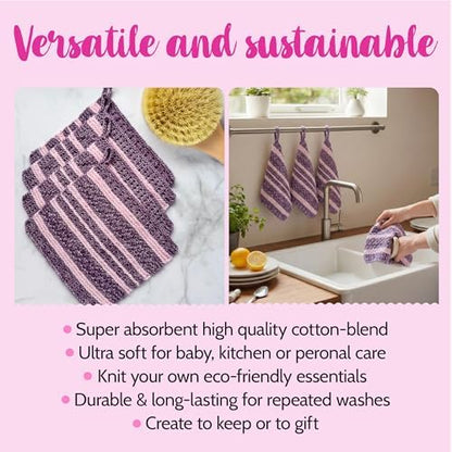 KnitPal Dishcloth Knitting Kit for Beginners (Plum Purple + Blush Pink) - Image 4