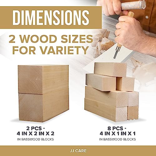 JJ CARE Wood Carving Kit [8 SK7 Carving Knives with Beechwood Handle, 10 Basswood Carving Blocks, Carrying Case, Whittling Book], Beginner Wood Carving Kit - Image 5