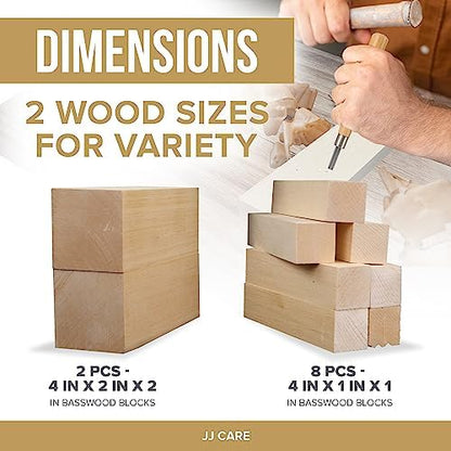 JJ CARE Wood Carving Kit [8 SK7 Carving Knives with Beechwood Handle, 10 Basswood Carving Blocks, Carrying Case, Whittling Book], Beginner Wood Carving Kit - Image 5